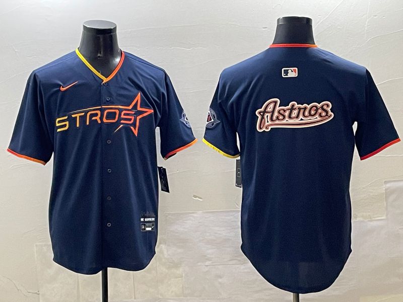 Men Houston Astros Blank Drak Blue Three generations Joint Name 2025 Nike MLB Jersey style 13